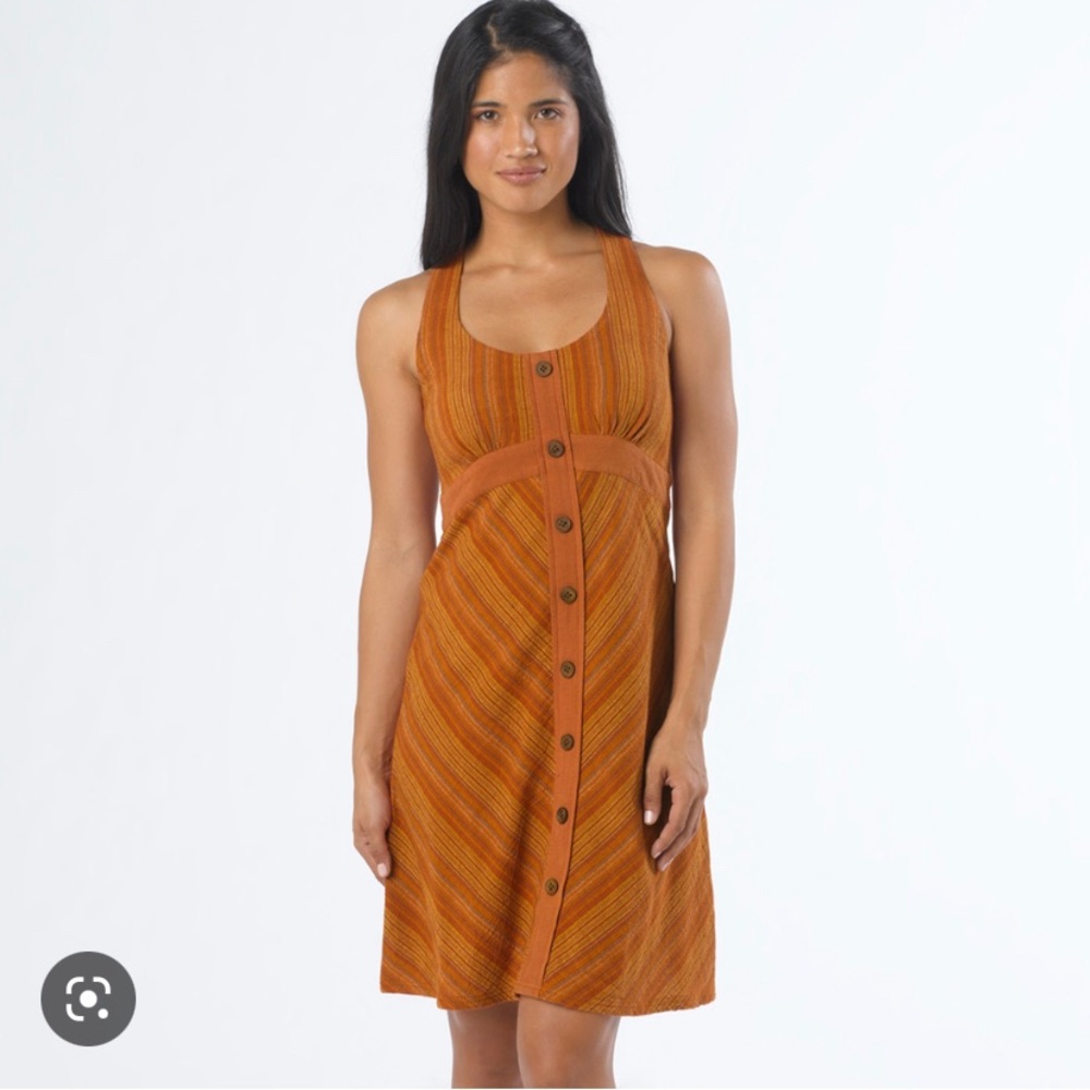Prana Rust-Orange Striped Button-Front Tank Dress